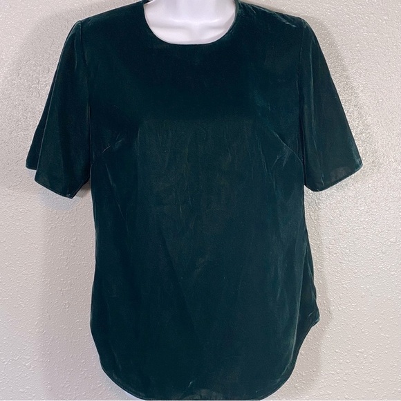 Lauren Ralph Lauren Dark Green Velvet Blouse - Picture 2 of 8